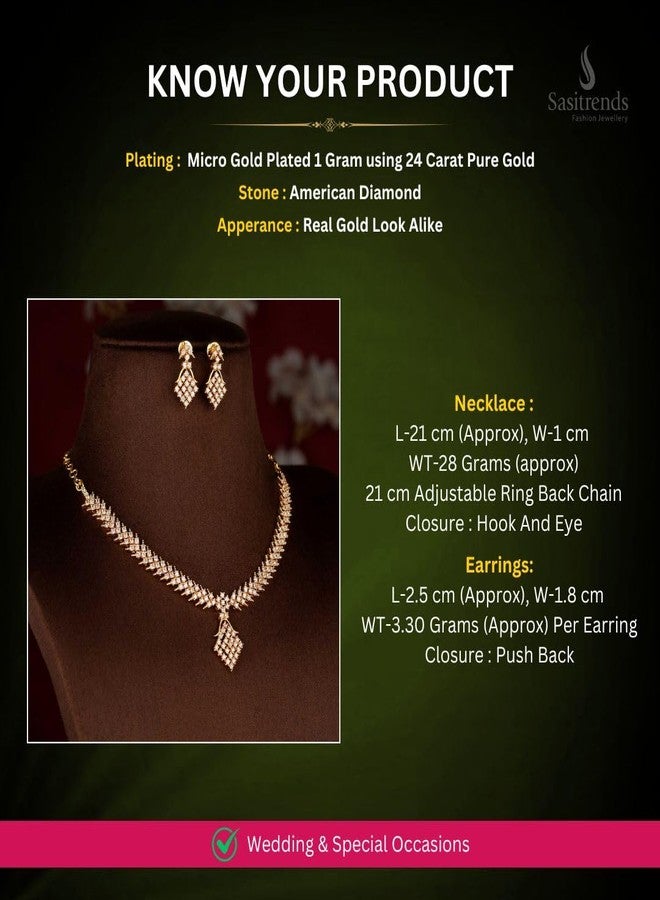 Sasitrends Geometric American Diamond Micro Gold Plated Necklace Set - Image 2