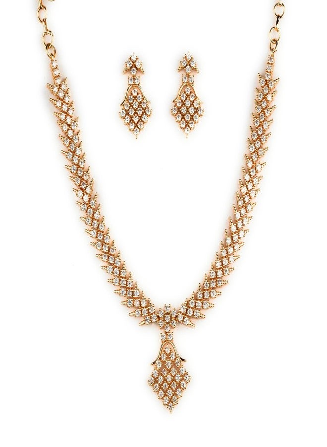 Sasitrends Geometric American Diamond Micro Gold Plated Necklace Set - Image 1
