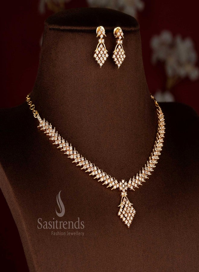 Sasitrends Geometric American Diamond Micro Gold Plated Necklace Set - Image 3