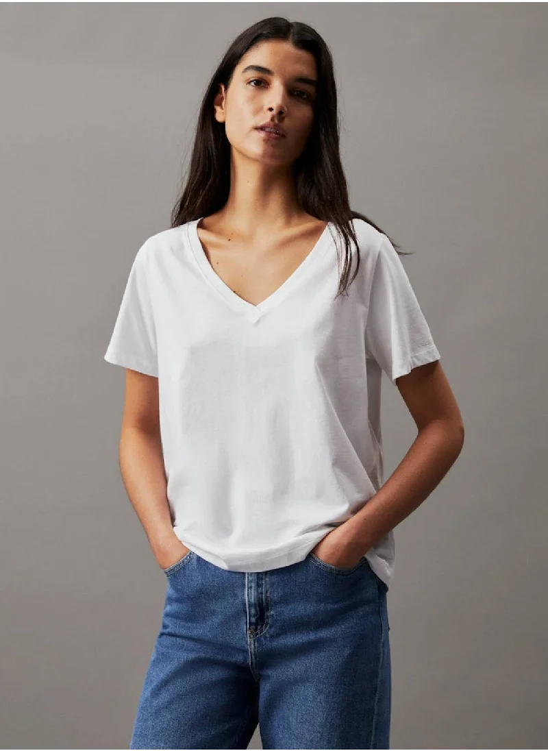 CALVIN KLEIN Women's V-Neck T-Shirt - Cotton, White