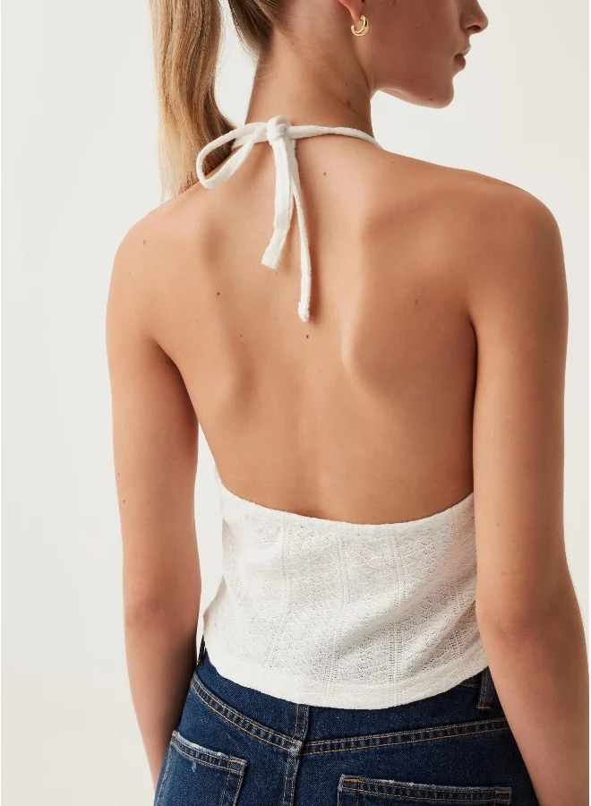 Ovs Ovs Halterneck Crop Top In Crêpe