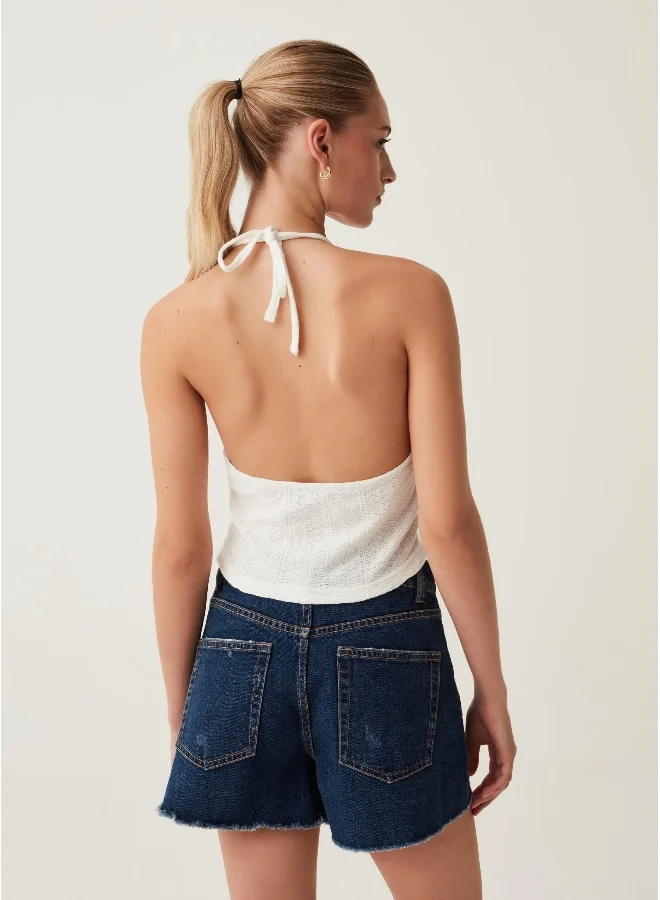 Ovs Ovs Halterneck Crop Top In Crêpe