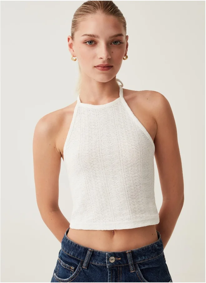 او في اس Ovs Halterneck Crop Top In Crêpe