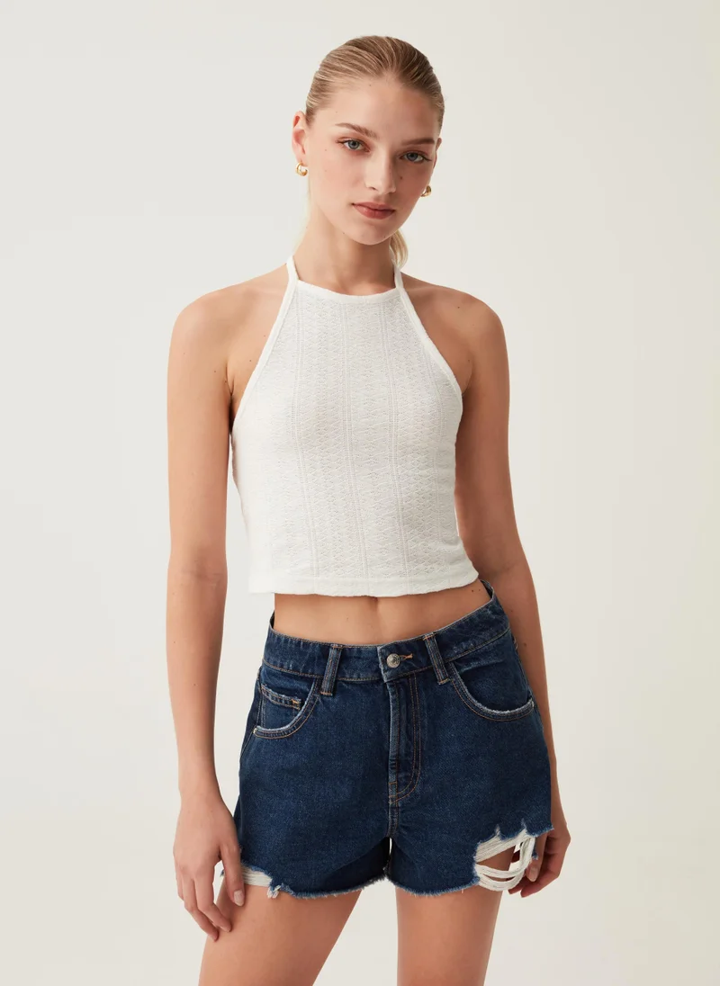 او في اس Ovs Halterneck Crop Top In Crêpe