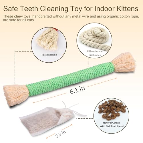 Retro Shaw Cat Toys Ropes with Catnip 6Pcs, Safe Teething Cleaning Kitten Toys for Indoor Cats Kitty, Interactive Cat Nip Chew Toys Kicker - Image 3