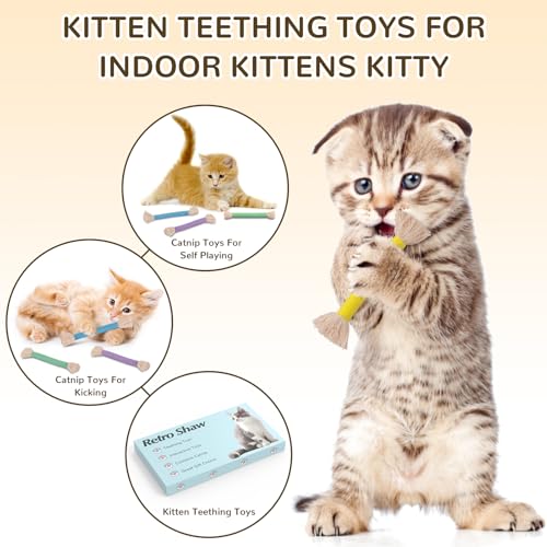 Retro Shaw Cat Toys Ropes with Catnip 6Pcs, Safe Teething Cleaning Kitten Toys for Indoor Cats Kitty, Interactive Cat Nip Chew Toys Kicker - Image 2