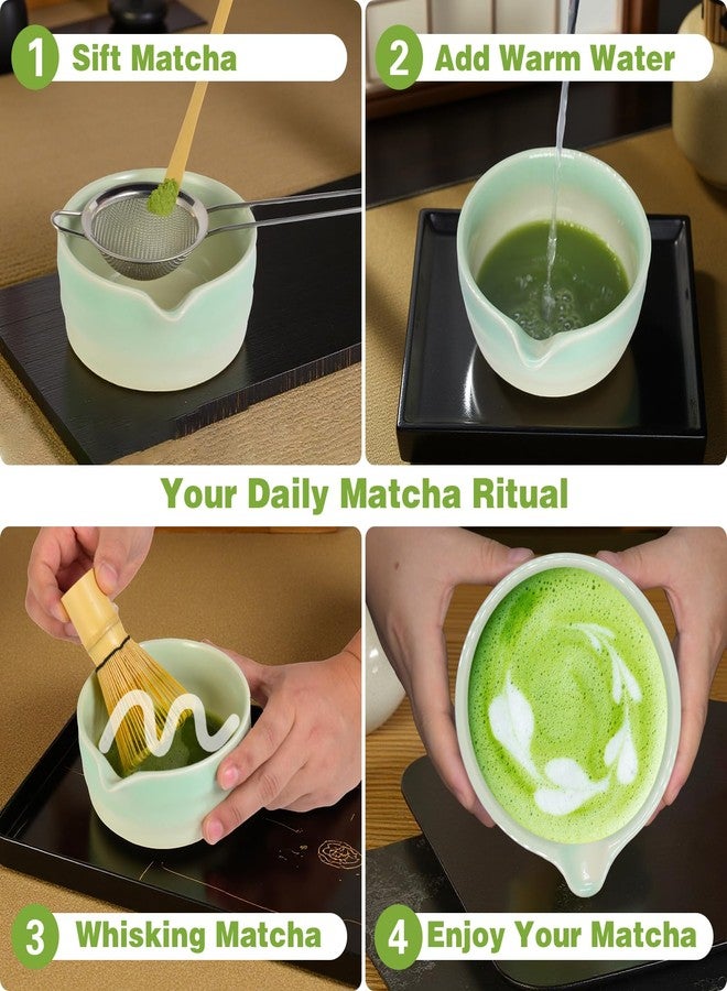 Jayhanvoe Matcha Whisk Set, Japanese Tea Set Includes Matcha Bowl with Spout, Bamboo Whisk, Ceramic Chasen Holder, Scoop, Sifter, 5 pcs Traditional Tea Making Kit for Matcha Lovers Christmas Gifts for Women Men - Image 5