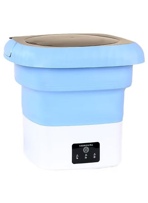Folding Mini Automatic Washing Machine – 6L Portable and Lightweight Clothes Washer with Spin Dryer, Detachable Drain Basket, and 3 Wash Modes – Compact Laundry Solution for Baby Clothes, Travel, Dorm Rooms, Apartments, and Small Spaces – Blue
