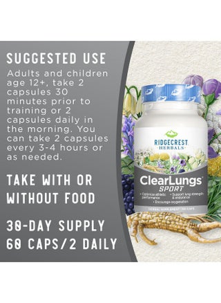 Ridgecrest Herbals ClearLungs Sport, Oxygen Intake and Lung Support Formula with Cordyceps, Rhodiola, Eleuthero (60 Vegan Caps, 30 Serv) - pzsku/Z683315D439A8CB7D91A9Z/45/_/1740202642/0f90e17e-a765-49d5-9da8-d4ef536c973c