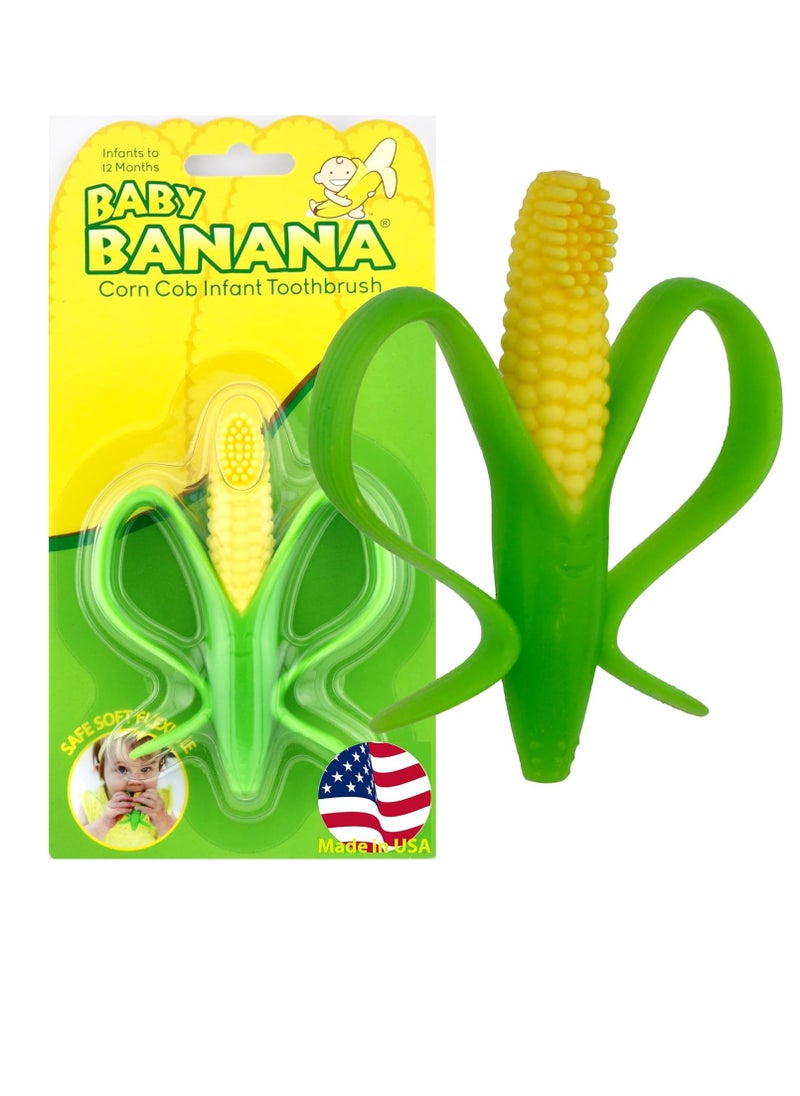 Baby Banana - Baby Banana - Corn Cob Toothbrush, Training Teether Tooth Brush for Infant, Baby, and Toddler Green/Yellow Cornelius - Image 1