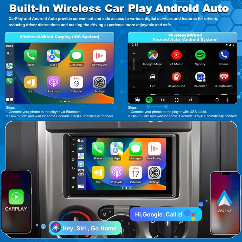 Aitrenlu Car Radio for Chevrolet Chevy Silverado 1500/2500/3500 2003 2004 2005 2006, Tahoe 2003-2006, GMC Sierra 1500/2500/3500 2003-2006, Yukon 2004-2006, 7" Touch Screen Stereo, Wireless CarPlay WiFi GPS FM - Image 3