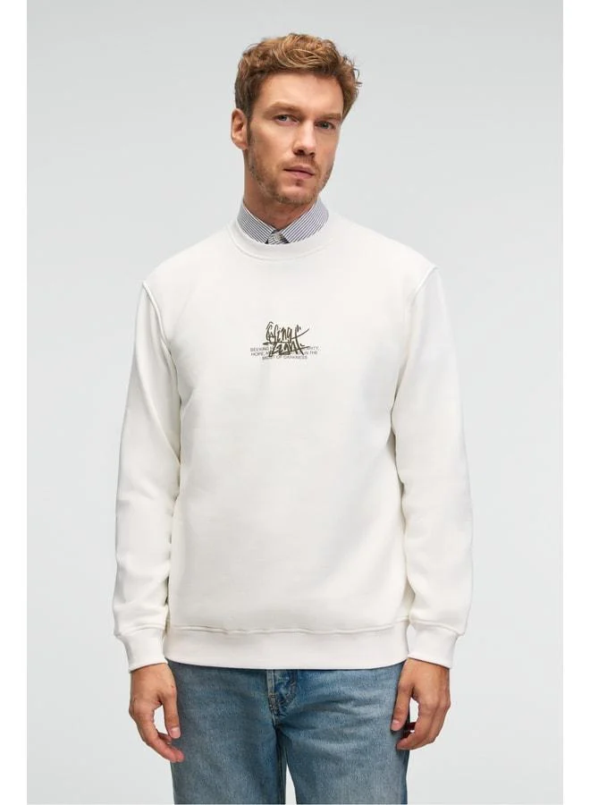 GRIMELANGE IRVING Men's Round Neck Chest and Front Regular Fit Cream Sweatshirt.