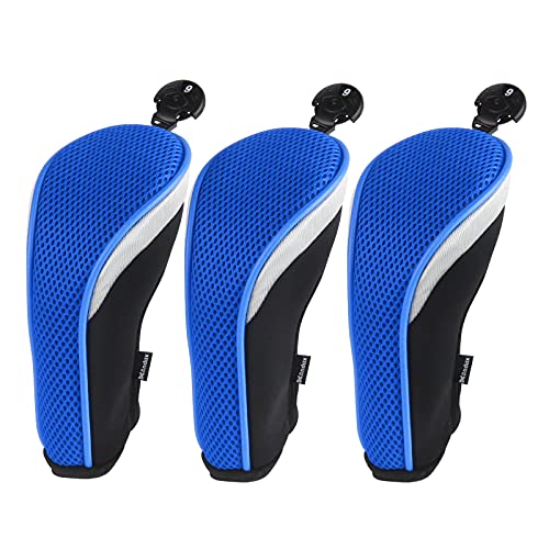 Andux Golf Hybrid Club Head Covers with Dial No. Tag Pack of 3 (All The Same Size) Black/Blue - Image 1
