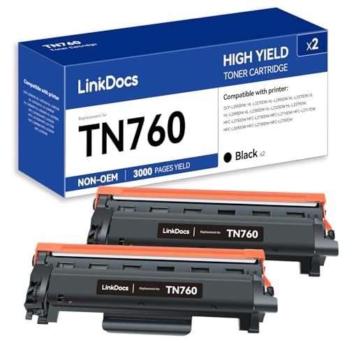 LinkDocs TN730 Toner Cartridge Replacement for Brother TN-730 TN760 to Use with HL-L2350DW HL-L2395DW HL-L2390DW HL-L2370DW MFC-L2750DW MFC-L2710DW DCP-L2550DW (Black, 2 Pack) - Image 1