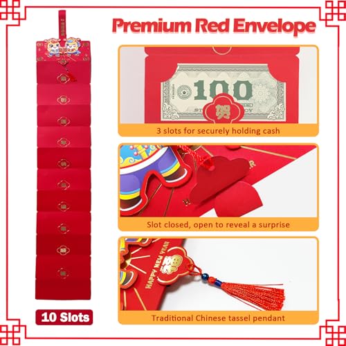 SureOBliss Chinese New Year Red Envelope with Money Clip,1PCS Chinese Traditional Lucky Money Hong Bao of The Horse,2026 Lunar New Year Cashs Envelope for Spring Festival New Year Wedding(10 Slots) - Image 4