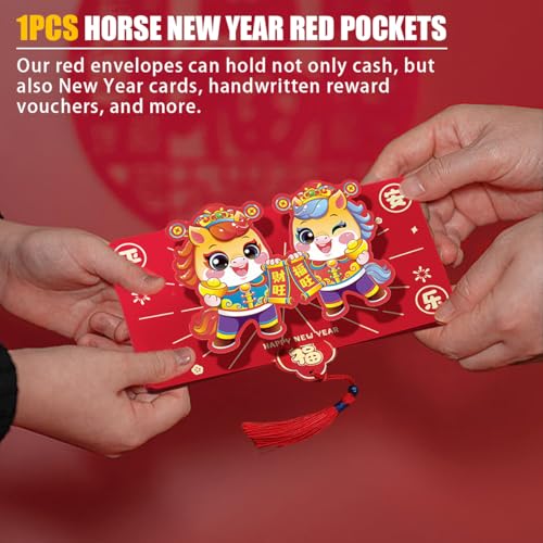 SureOBliss Chinese New Year Red Envelope with Money Clip,1PCS Chinese Traditional Lucky Money Hong Bao of The Horse,2026 Lunar New Year Cashs Envelope for Spring Festival New Year Wedding(10 Slots) - Image 3
