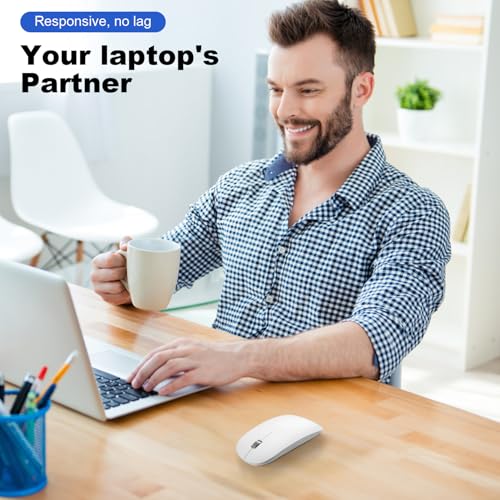 DC Wireless Mouse, 5 in 1 Bluetooth USB C Rechargeable Mouse for Laptops Disktops Tablets Compatible with Apple MacBook Pro/Air iPad iMac Sureface Chromebook Computer (White) - Image 2
