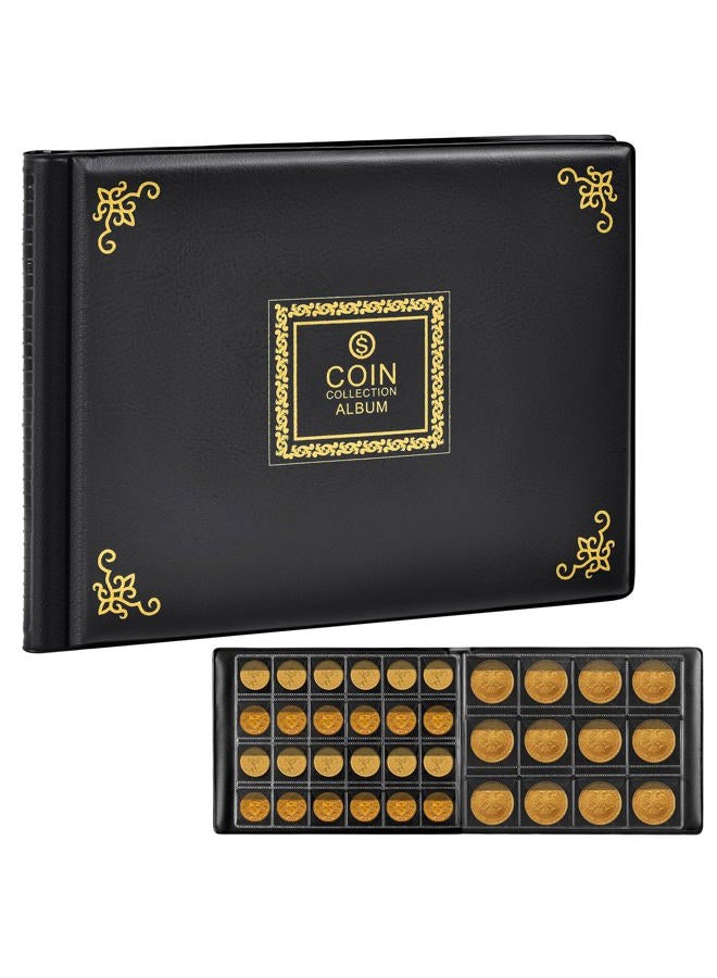Aptbyte Coin Collection Supplies Holder Book for Collectors, 300 Pockets Coin Collection Organizer Storage Box Case Album for 20/25/ 27/30/ 38mm Coins (Vintage pattern black) - Image 1