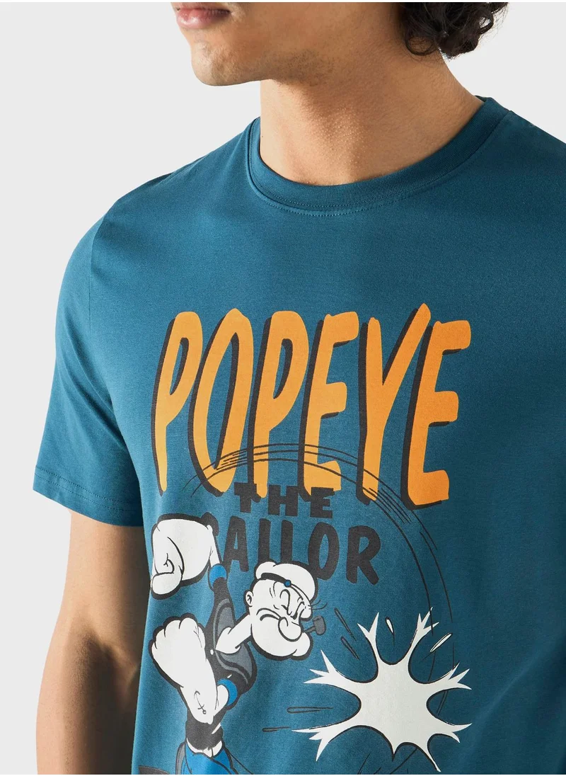 اس بي كاركترز Popeye Graphic Print T-Shirt