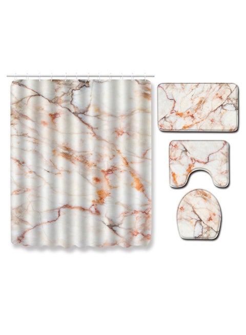 4PCS Printed Shower Curtain Set Polyester Material Marble Pattern Thickened Shower Curtain Set Includes Floor Mat Toilet Seat Cover Anti-skid Pad At The Bottom Of Toilet Ring And Shower C