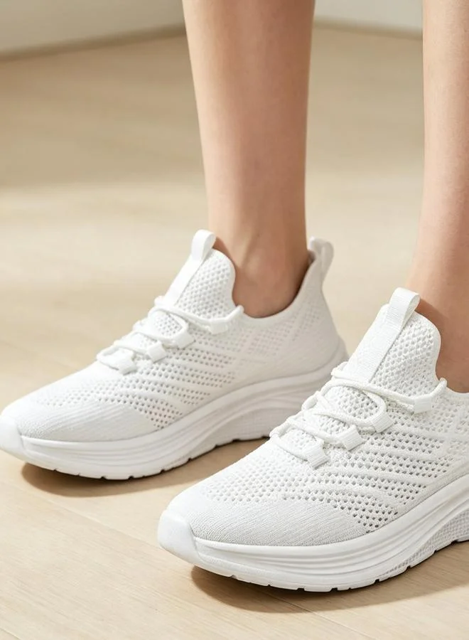 Take Two Unisex White Textile Knit Sports Sneakers