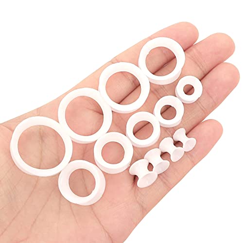 Qmcandy 26pcs 8G-1" White Thin Silicone Double Flared Hollow Flexible Ear Tunnels Kit Ear Stretching Set (13 Pairs) - Image 2