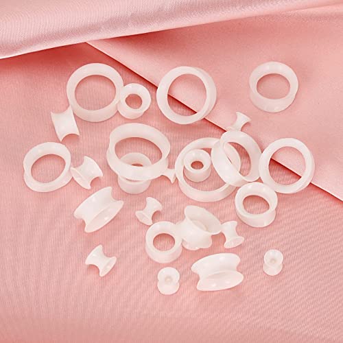 Qmcandy 26pcs 8G-1" White Thin Silicone Double Flared Hollow Flexible Ear Tunnels Kit Ear Stretching Set (13 Pairs) - Image 3