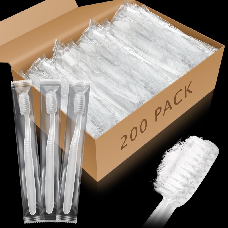 Tioncy 200 Pack Prepasted Disposable Toothbrushes Individually Wrapped Pre Pasted Toothbrushes Soft Bristle Travel Tooth Brush Single Use Wrapped for Hotel Camping Travel and Gift for The Homeless