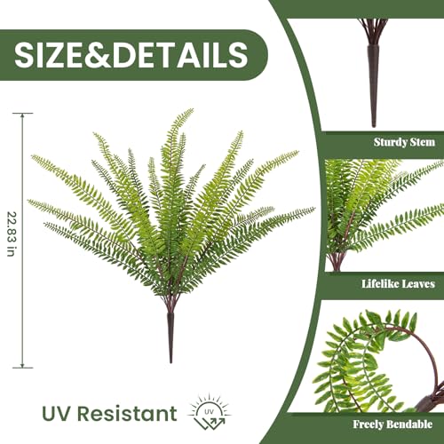 Hrobek Artificial Fake Hanging Flowers Plants for Outdoor Spring Decoration3 PCS Faux Silk Daisy with Boston FernsUV Resistant Look Real for Outside Home Indoor Planter Porch Patio Balcony Yard Decor - Image 3