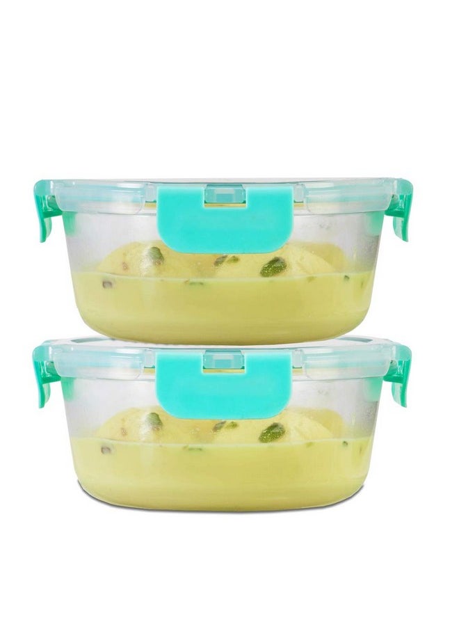 Allo - Allo FoodSafe Glass Containers with Lids with Break Free Lock,Microwave Safe Containers,Borosilicate Meal Prep Glass Food Storage Containers for Kitchen, Leak Proof, Set of 2, 635ml, Round - Image 1