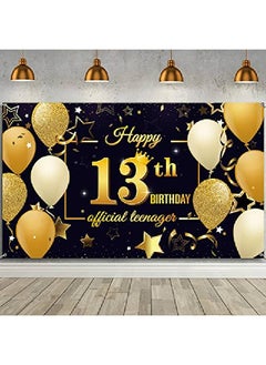 Tatuo Happy 13Th Birthday Backdrop Banner 13 Years Old Birthday Party Banner Black And Gold Official Teenager Background Banner Birthday Party Photo Booth Banner For Birthday Party Favor 72.8 X 43.3 Inch  - Image 1