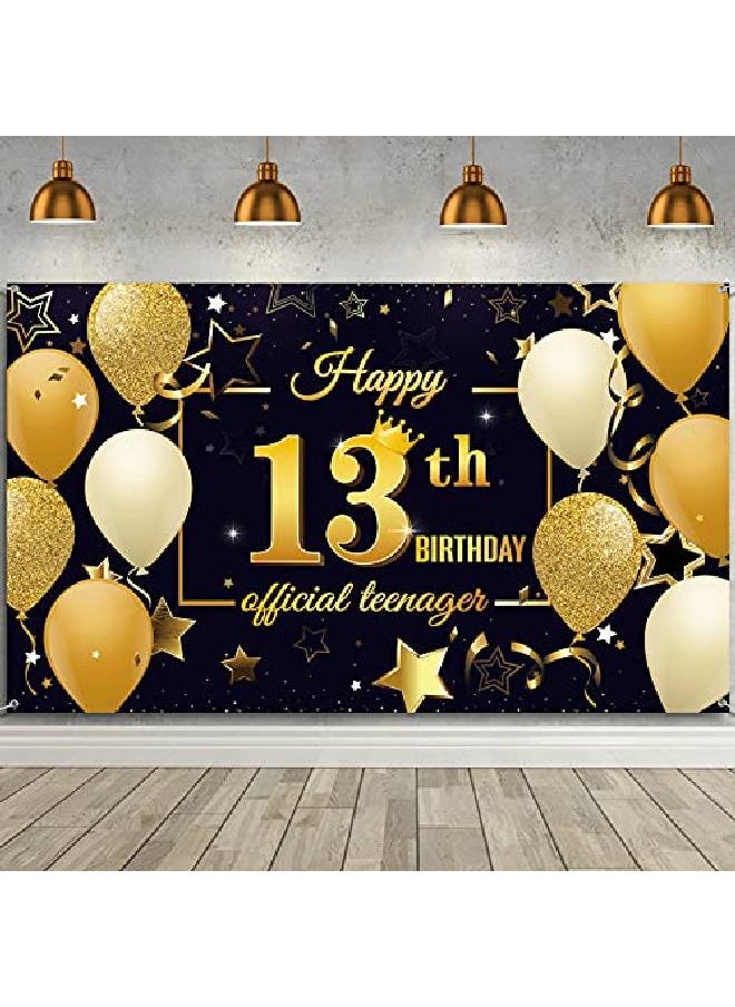 Tatuo لافتة خلفية لعيد الميلاد الثالث عشر السعيد، لافتة حفلة عيد ميلاد لعمر 13 عامًا، لافتة خلفية رسمية باللونين الأسود والذهبي للمراهقين، لافتة كشك صور لحفلة عيد الميلاد، مقاس 72.8 × 43.3 بوصة  - Image 1