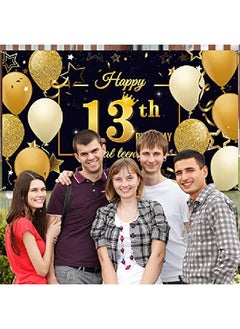 Tatuo Happy 13Th Birthday Backdrop Banner 13 Years Old Birthday Party Banner Black And Gold Official Teenager Background Banner Birthday Party Photo Booth Banner For Birthday Party Favor 72.8 X 43.3 Inch  - Image 4