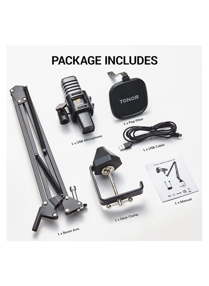 TONOR - USB Microphone Kit, PC Podcast Recording Cardioid Condenser Computer Mic Set for Gaming, Streaming, Singing, Voice Over, YouTube, Studio Mic Bundle with Adjustable Arm Stand, TC30+ - Image 1