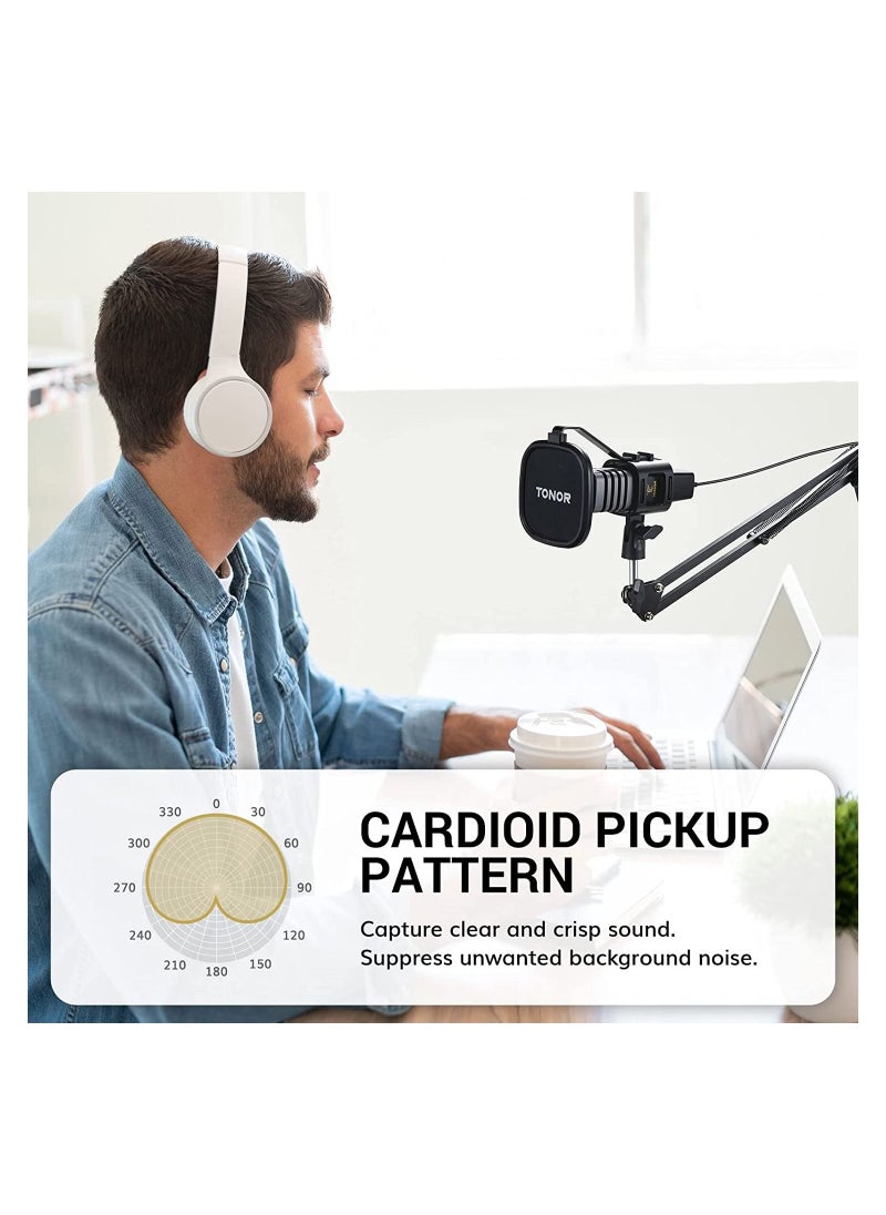 TONOR - USB Microphone Kit, PC Podcast Recording Cardioid Condenser Computer Mic Set for Gaming, Streaming, Singing, Voice Over, YouTube, Studio Mic Bundle with Adjustable Arm Stand, TC30+ - Image 1