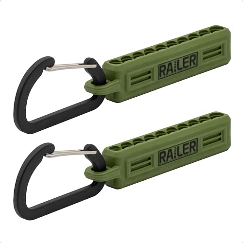Railer Screwdriver Bit Holder Storage Organizer – Railer 10-Hole Camo Green Bit Holder with Carabiner - 2 Pack - Image 1