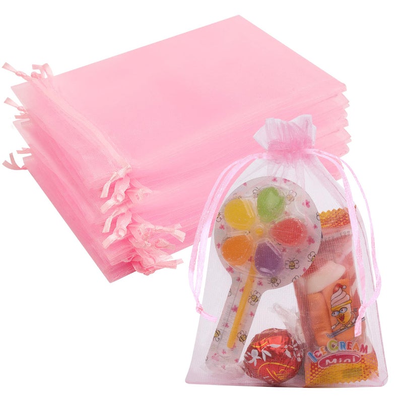 Crweety 50 Pcs Pink Organza Bags 4X6 Inch  Jewelry Pouches Small Mesh Bags Drawstring Gift Bag For Party Favor Wedding - Image 1