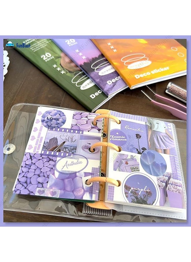FunBlast - Sticker Book Set - 20 Sheets/240+ Paper Magazine Sticker Booklet, Retro Creative Notebook Decoration Stickers, Stickers For Project, Japanese Style Stickers, Journals, Scrapbooking (Purple) - Image 1