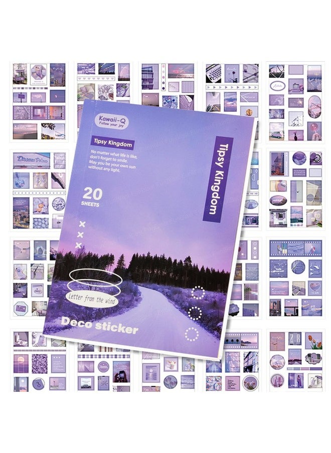 FunBlast - Sticker Book Set - 20 Sheets/240+ Paper Magazine Sticker Booklet, Retro Creative Notebook Decoration Stickers, Stickers For Project, Japanese Style Stickers, Journals, Scrapbooking (Purple) - Image 1