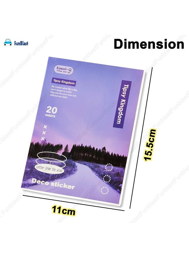 FunBlast - Sticker Book Set - 20 Sheets/240+ Paper Magazine Sticker Booklet, Retro Creative Notebook Decoration Stickers, Stickers For Project, Japanese Style Stickers, Journals, Scrapbooking (Purple) - Image 1