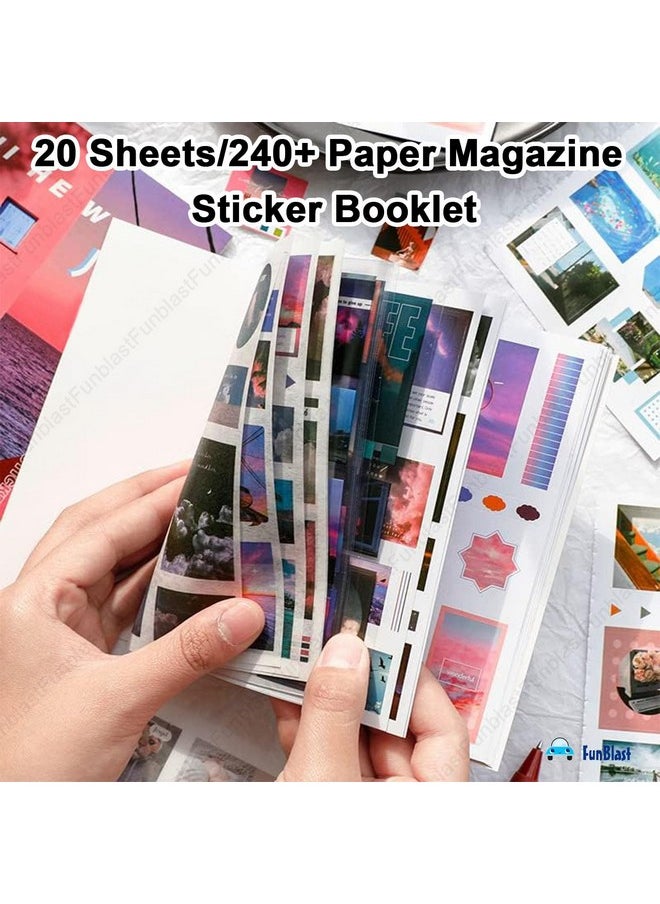 FunBlast - Sticker Book Set - 20 Sheets/240+ Paper Magazine Sticker Booklet, Retro Creative Notebook Decoration Stickers, Stickers For Project, Japanese Style Stickers, Journals, Scrapbooking (Purple) - Image 1