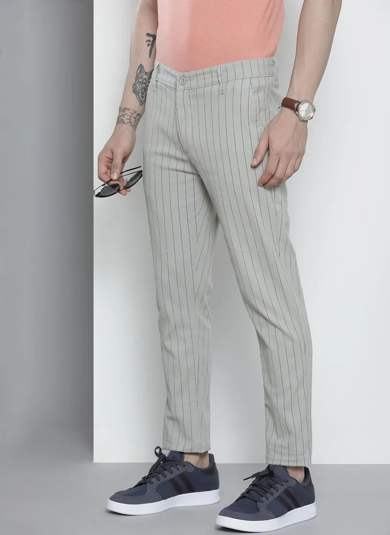 The Indian Garage Co Men Slim Fit Striped Mid-Rise Stretchable Chinos