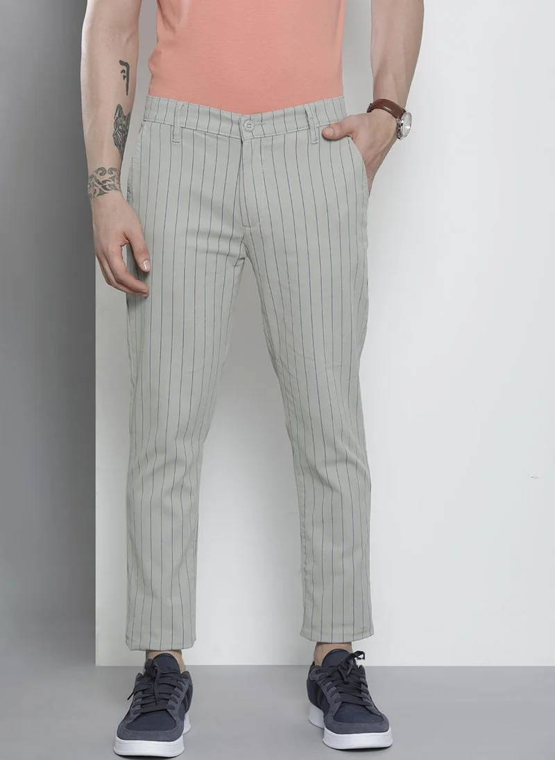 The Indian Garage Co Men Slim Fit Striped Mid-Rise Stretchable Chinos