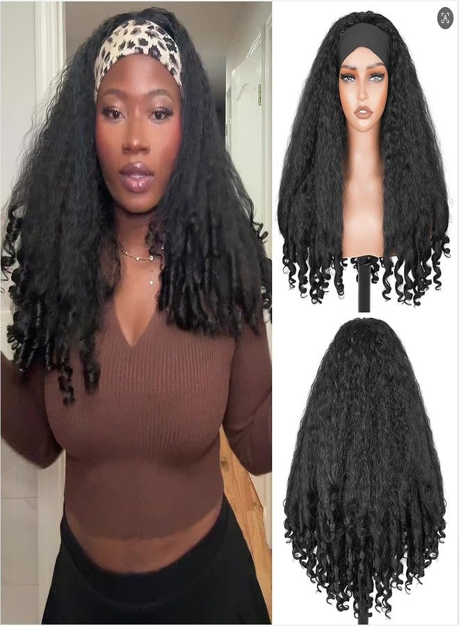 Aminow Afro Curly Headband Wig Synthetic Yaki Curly Half Wigs for Black Women Glueless Headband Wig with Bottom Bouncy Curls Blowout 4c Hair Style Natural Black 20 In - Image 1