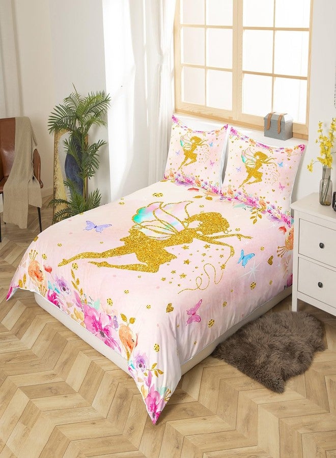 Castle Fairy Women Colorful Flowers Duvet Cover Set Twin Size,2 Pcs Breathable Magical Girl Bedding Sets(1 Duvet Cover+1 Pillowcase),Children Gold Butterfly Printed Comforter Cover Set for Girls Kids(No Comforter) - Image 5