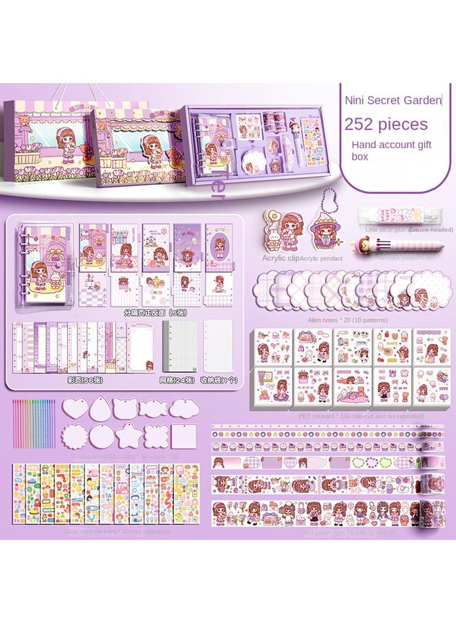 Bluejw Hand Account Suit Gift Box Girl's Cute Girl's Hand Account Book Walking Stick Book Children's Goo Card Full Set Of Student Stationery Girl's - Image 1