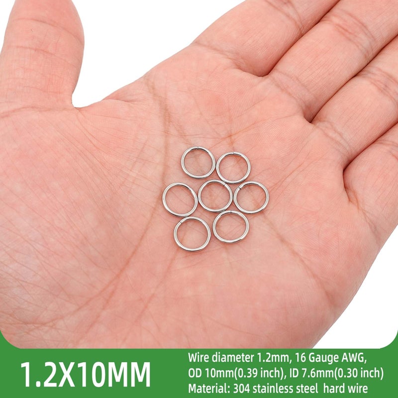 THREENEST 500PCS 10mm 1.2mm Thickness 16 Gauge Stainless Steel Jump Rings, Unwelded Metal Round Strong Thick Craft O Ring for Necklace Bracelet Keychain Chainmail Jewelry Making - Image 2