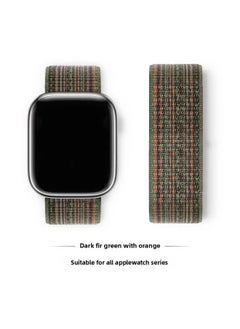 Suitable For Iwatch1-s9 Strap Light Mint/Ocean Blue Nylon Loop Velcro Wristband For Apple Watch Strap-Color:119# Dark Cedar Green With Orange-Specifications:42/44/45/49mm