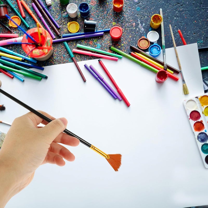 مجموعة فرش الرسم بالنايلون مكونة من 10 قطع، فرش رسم بالألوان المائية للطلاب ولوازم الفنانين، فرش ذات رؤوس مختلطة سوداء للوحات القماش وأعمال الألوان المائية - Image 3