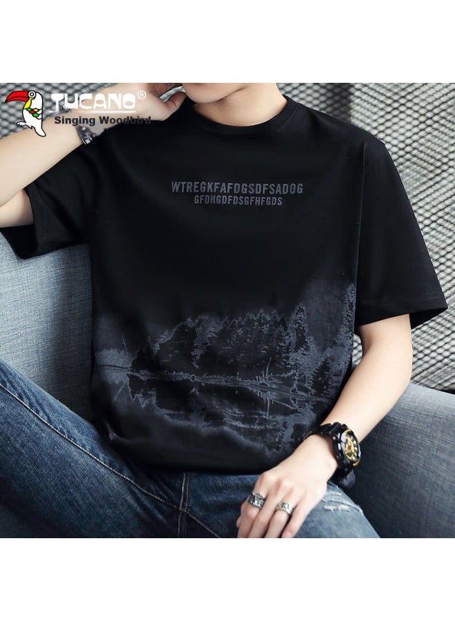 Tucano Tucano Men's Short Sleeve Round Neck T-shirt Spring Summer Thin Bottoming Loose Trendy Top Men's Clothing Black 3xl - Image 2